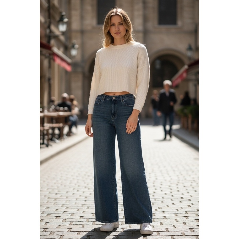 BAMBOO Wide Leg Jeans Women's Blue Denim Slouchy High Rise Pants blokecore